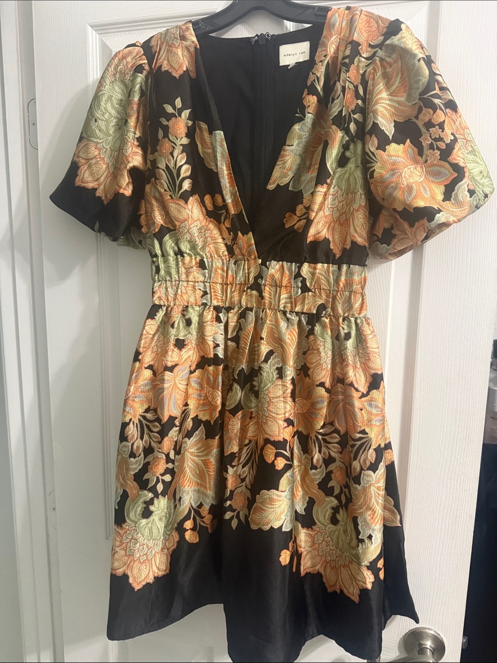 Adelyn Rae Black Mini Dress with Peach & Olive Floral